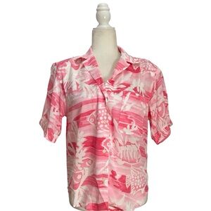 Christian Dior Chemises Vintage Floral Blouse Top Tropical Short Sleeve